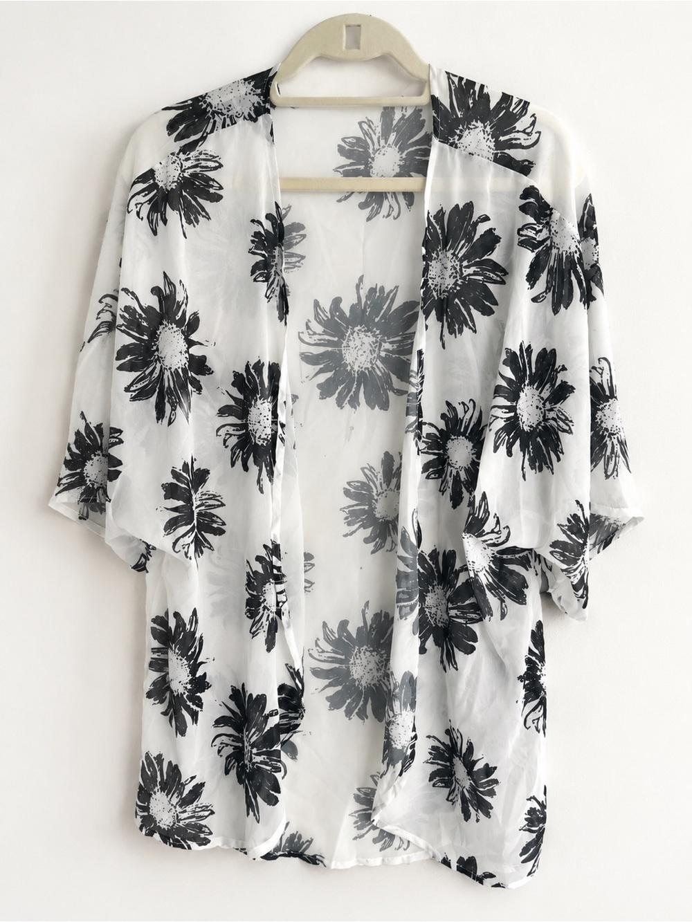 Black & White Floral Sheer Kimono Cardigan Cover Up Plus Size Oversized